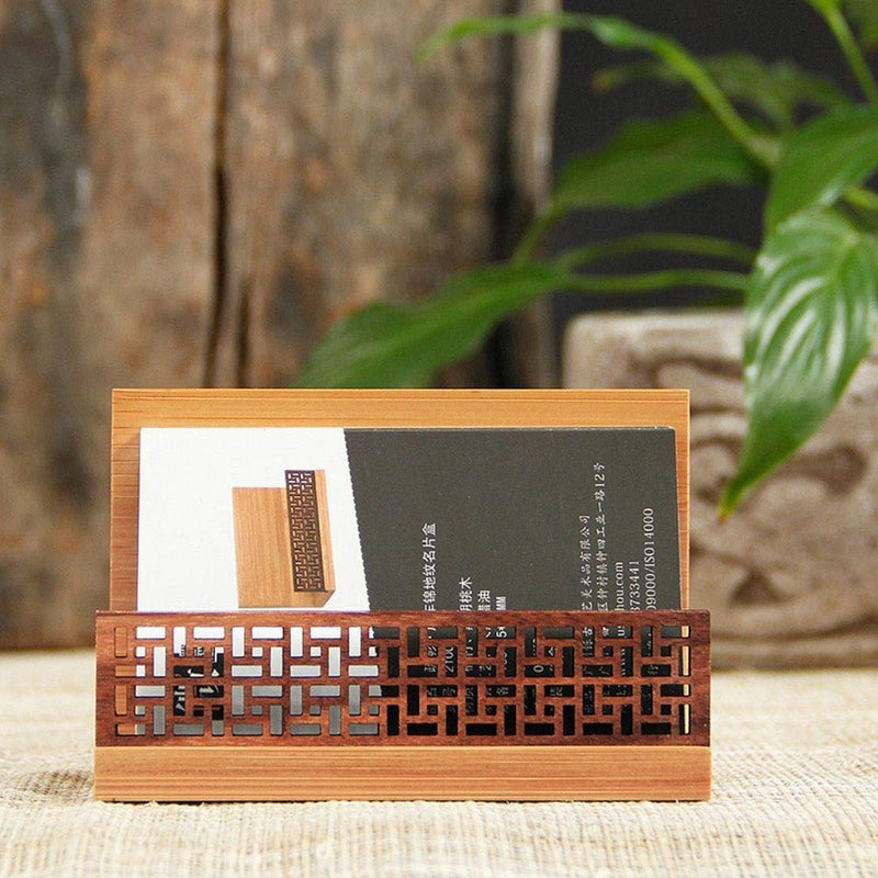 SzBlaZe Japanese Garden Style Wood Office Business Card Holder for Desk Organizers and Accessories - Image 2